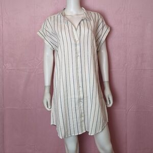 Urban Outfitters White and Blue Striped Button Up Mini Shirt Dress size Large